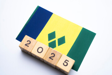2025, Saint Vincent and the Grenadines flag with date block, Concept, Important events for Saint Vincent and the Grenadines the new year, election, economy, social activities, central bank