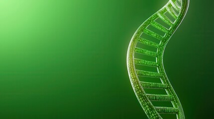 Green DNA Helix Illustration with Binary Code and Futuristic Background