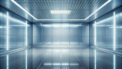 Futuristic Room with Polished Floor and Linear Lighting Reflecting in Gleaming Walls