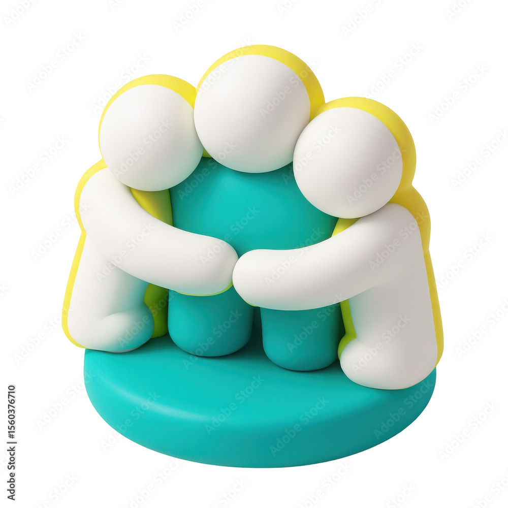 Poster 3d icons representing teamwork and collaboration in plastic style, showcasing two supportive figures