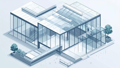 Obraz premium Modern Isometric Atrium Design with Glass Details and Dew Effects