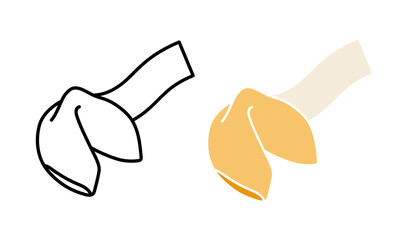 Fortune cookie icon, linear and color silhouette 