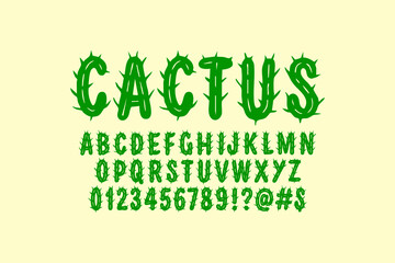 Cactus hand drawn vector type fon in cartoon comic style green colors different forms lettering