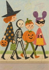 Children in Halloween costumes.