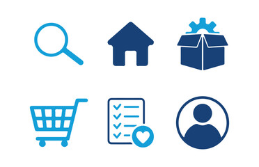 Blue color e-commerce, online website icon. Web icons. Shopping symbol. Vector illustration eps 10
