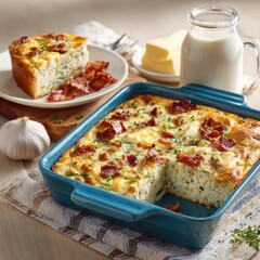 Baked egg dish with bacon and cheese