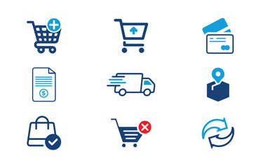 Blue color e-commerce, online website icon. Web icons. Shopping symbol. Vector illustration eps 10