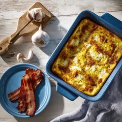 Baked egg dish with bacon and garlic