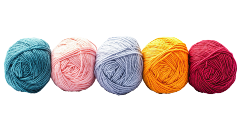 Rainbow yarn skeins collection knitting crochet craft multicolor isolated on white transparent background