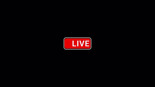 Red live button streaming icon animation on transparent background, Animated red button of live streaming in 4k, broadcasting with alpha channel.