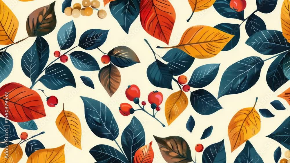 Poster a close-up shot of a natural leaf and berry pattern on a white background