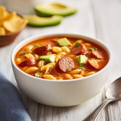 Creamy tomato soup with sausage and pasta
