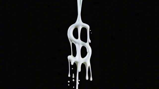 Slow-motion milk pour that curves into a $ sign