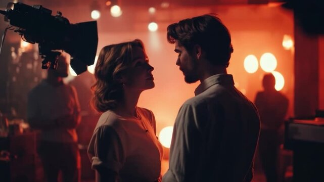This video captures an intense interaction between two actors. They share a moment that reflects emotions and storytelling. Perfect for artistic projects. Generative AI