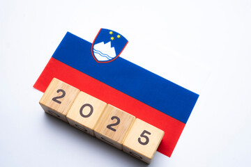 2025, Slovenia flag with date block, Concept, Important events for Slovenia the new year, election, economy, social activities, central bank, Slovenia foreign policy