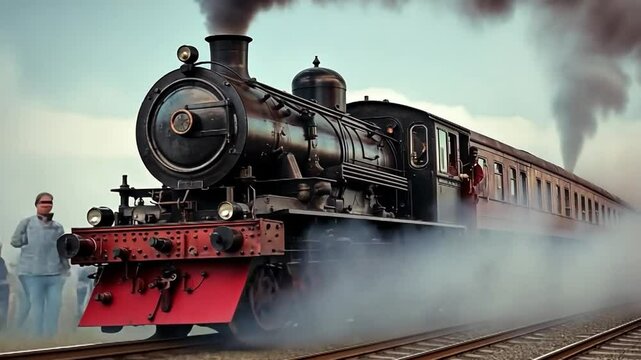 A vintage steam locomotive chugging through a scenic landscape.