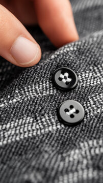 Garment factory, Image of inspected pant buttons and rivets, ensuring secure placement for quality control.