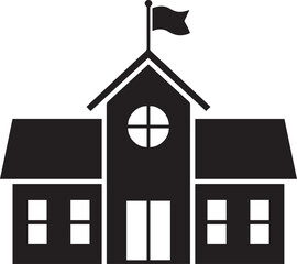 Traditional Schoolhouse Drawing with Bell Tower, Windows, and Triangular Roof