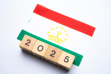 2025, Tajikistan flag with date block, Concept, Important events for Tajikistan the new year, election, economy, social activities, central bank, Tajikistan foreign policy