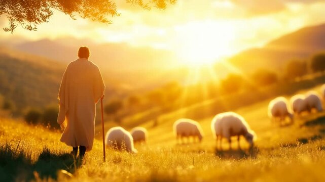 The Good Shepherd Guiding His Flock in Radiant Divine Light