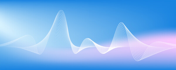 Abstract glowing wave lines on dark blue background. Dynamic wave pattern. Modern flowing wavy lines. Futuristic technology concept.