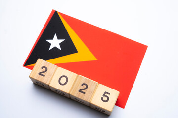 2025, Timor Leste flag with date block, Concept, Important events for Timor Leste the new year, election, economy, social activities, central bank, Timor Leste foreign policy