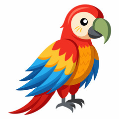 Cute green parrot pet. Exotic tropical animal Vector illustration