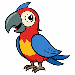 Cute green parrot pet. Exotic tropical animal Vector illustration