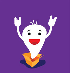 Cute Funny Halloween Ghost out of a Box Flat Style. International autumn holiday celebration concept vector art