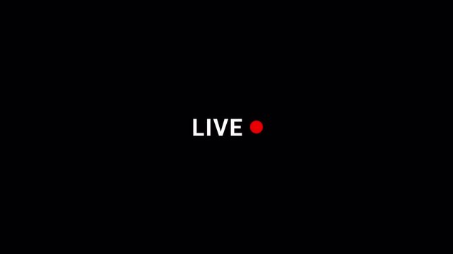 Red live button streaming icon animation on transparent background, Animated red button of live streaming in 4k, broadcasting with alpha channel.