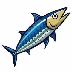 Mackerel clipart, somber seafood and underwater animal Watercolor vector illustration