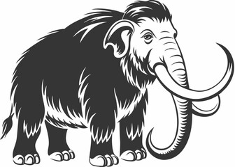 Cartoon mammoth Ancient wooly mammal isolated flat character on Silhouette background.