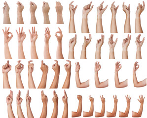  Male asian hand gestures isolated over the white background. Grab Thing with Two fingers Action. Counting.