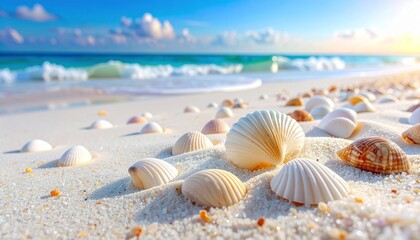 Obraz premium Seashells on a Sunny Beach Summer Vacation Paradise
