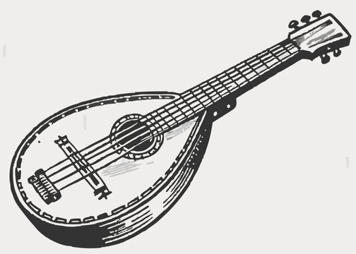 black and white mandolin musical instrument clip art preview