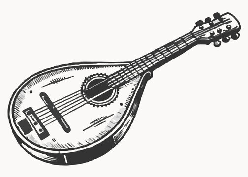 mandolin black and white sketch clip art preview
