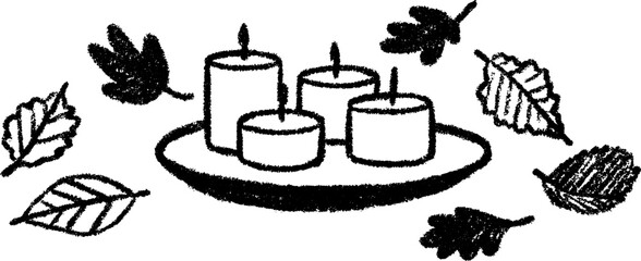 Festive candle table centerpiece sketch with autumn leaves design