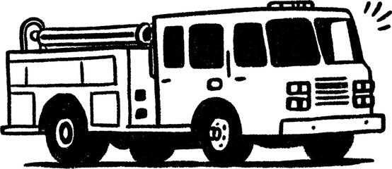 Hand-drawn fire engine with hose reel sketch for design and art projects