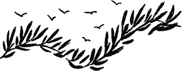 Elegant feather frame sketch with bird silhouettes for creative design