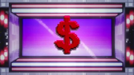 8-bit video game animation of a character-less arcade screen with a pulsing $ sign as the prize - Powered by Adobe