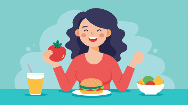 A woman happily indulging in her favorite food without guilt or shame knowing she deserves to enjoy it.. Vector illustration