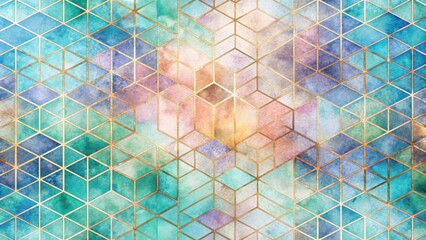 Abstract Watercolor Geometric Pattern with Gold Accents Elegant Design for Interior Decoration