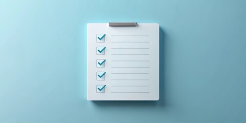 A White Clipboard with Checkmarks on a Light Blue Background Shows Progress and Task Completion