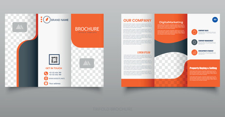 Corporate Trifold Brochure Design Template for Business and Marketing. Perfect for digital marketing, company profile, business promotion, and property services presentations.