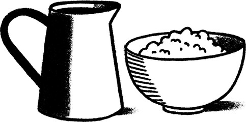 Hand drawn sketch of cream jug and butter bowl for kitchen decor