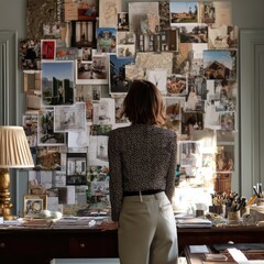 A woman browses a mood board filled with home interior inspiration ideas 