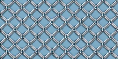 Elegant Intertwined Metal Latticework Design Featuring a Repeating Geometric Pattern on a Subtle Blue Background