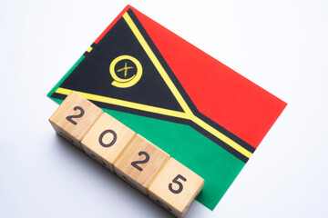 2025, Vanuatu flag with date block, Concept, Important events for Vanuatu the new year, election, economy, social activities, central bank, Vanuatu foreign policy