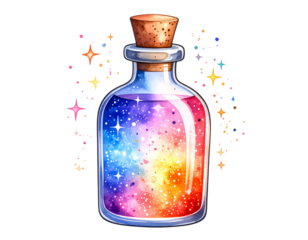 Magic potion bottle with sparkle transparent background