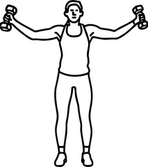 vector illustration of woman doing dumbbell shoulder press, isolated on white